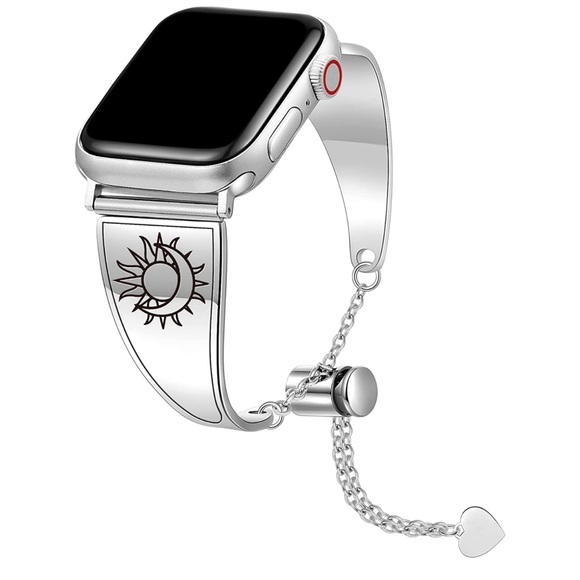 Sun & Moon Engraved Silver Plated Apple Watch Band Cuff - Picture 1 of 4